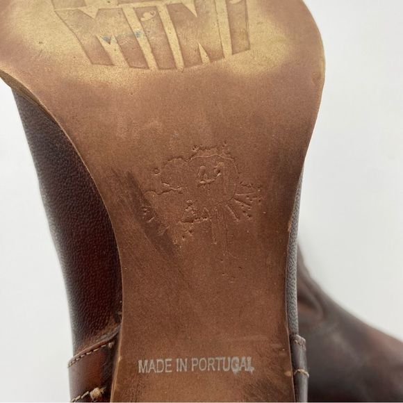 Felmini tobacco Brown Leather Western Stitching Pull Up Tabs Ankle Booties - Picture 7 of 9